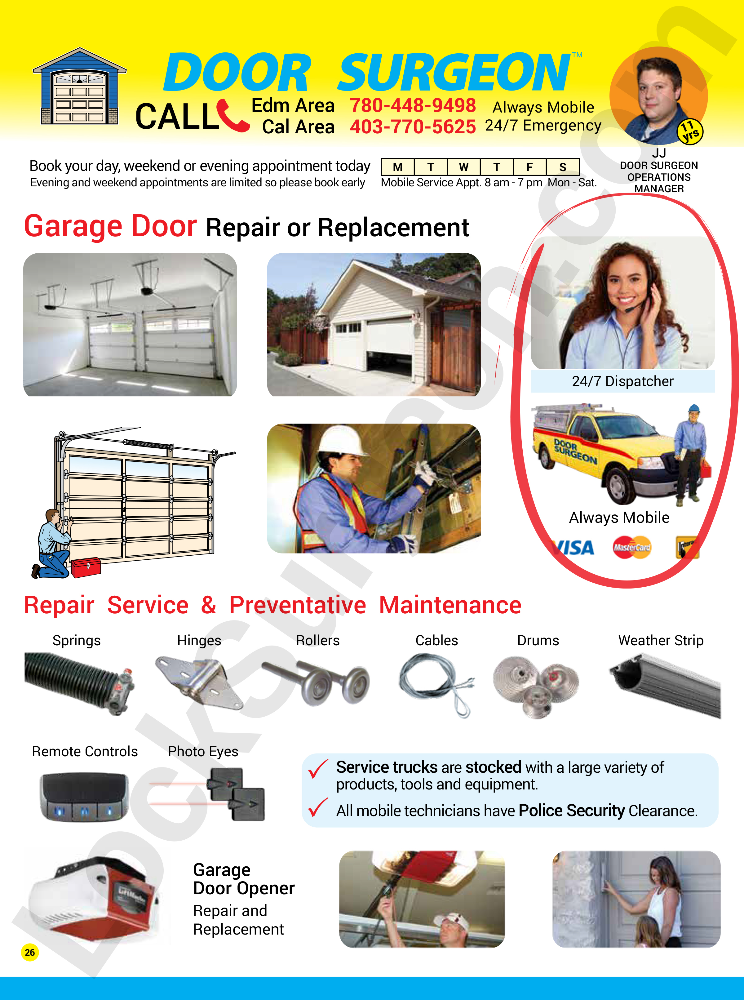 Lock Surgeon and Door Surgeon garage door repair or replacement services by trained, professional, expert garage door repair technicians.